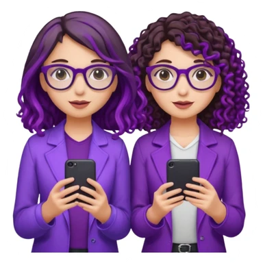 You can create two girls enjoying a concert, one brunette with purple highlights straight hair , the other brunette with curly hair and glasses. With purple lights around them.   sticker