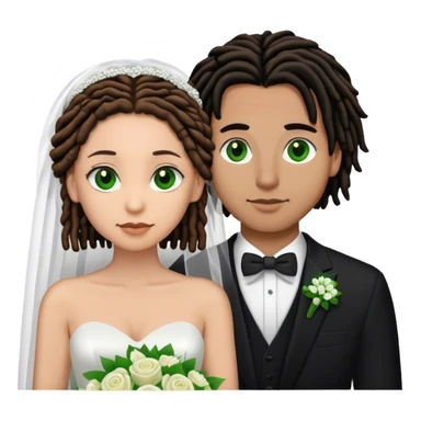 Couple lightskinned man with short, brown dreads and green eyes. light skinned woman with black hair and brown eyes getting married sticker