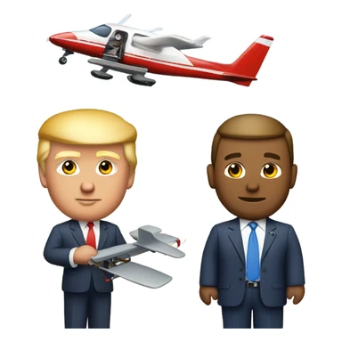 Donald trump holding an airplane in one hand and a helicopter in the other sticker