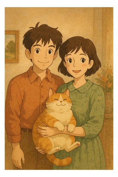 couple with pet posing for photo sticker