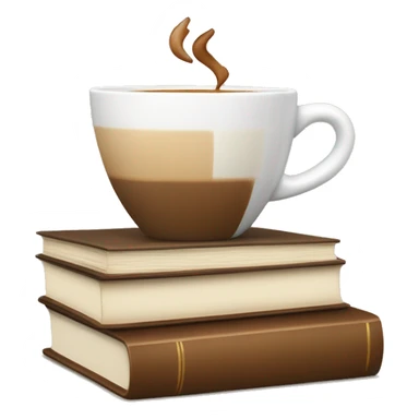 white cup of coffee on top of a small stack of brown and beige books sticker