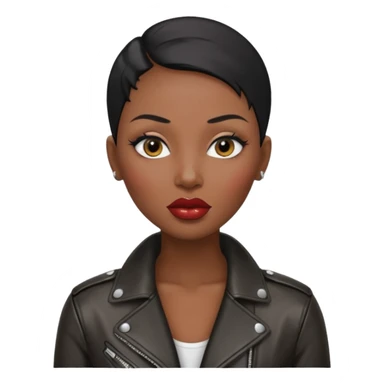 Gorgeous woman shiny black hair no eyebrows leather jacket Alluring black woman wide nose bald head big glossy lips sticker