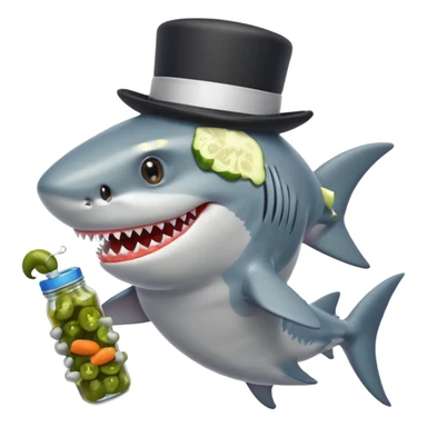 Shark with a top hat and eating pickles sticker