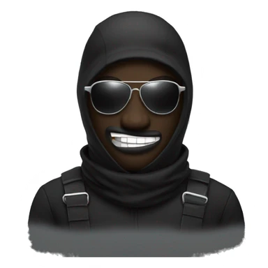 kan ye with a black balaclava in wooll, black sunglasses and silver grillz on teeth sticker