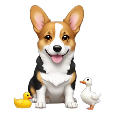tricolor corgi with white ducks sticker