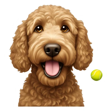 Brown golden doodle with tennis ball sticker