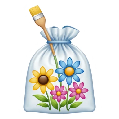 sac plastique noué et gonflé pour tamponner la peinture et créer de magnifiques fleurs colorées. sticker