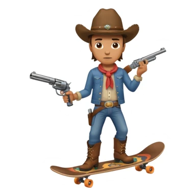 A very dangerous looking cowboy holding a gun and riding a skateboard  sticker