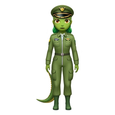 green alien reptilian woman in pilot uniform , full body full figure sticker