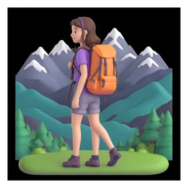 girl back packing mountains in background, close up pose sticker