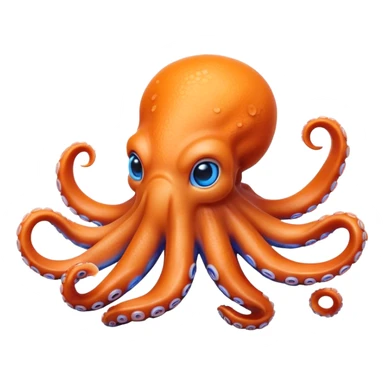 Cinematic Realistic Cute Octopus Portrait Emoji, Head tilted playfully and inquisitively, featuring a gracefully curving, compact body in vibrant orange adorned with delicate blue rings, and a charming, expressive face with round, sparkling eyes full of curious wonder; rendered with lifelike detail and soft natural highlights, high shine, affectionate and enchanting, styled with a touch of whimsical ocean magic, soft glowing outline, capturing the essence of a mischievous yet lovable octopus that seems poised to slither playfully into your arms! sticker