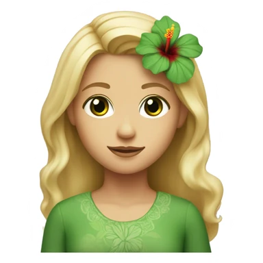 Blonde haired girl with green eyes one red hibiscus flower in her hair sticker