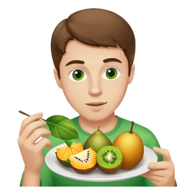 White man brown hair green eyes 27 years old eating a plate of tropical fruit sticker
