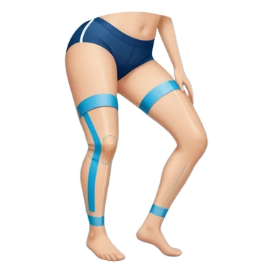 leg with kinesio tape (physiotherapy) around knee in a somewhat circular way sticker