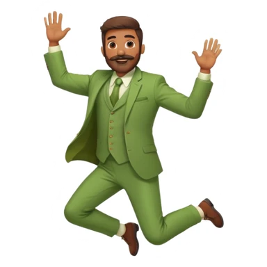  Indian Man wearing green suit with small mustache and huge BEARD Jumping with joy with 2 arms and 2 legs  sticker