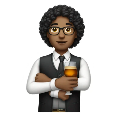 A white teacher with black curly hair drinking whiskey from the bottle sticker