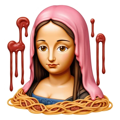 monalisa made of SPAM meat melted pink dripping sauce spaghetti portrait sticker