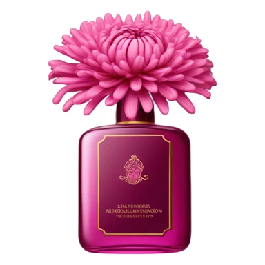 Aesthetic composition of dark pink chrysanthemums and an antique deep pink perfume bottle. sticker