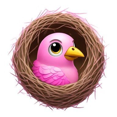 Pink sparkly bird sitting in birds nest with eggs  sticker