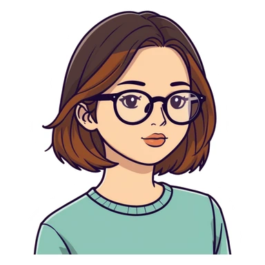 Brunette girl, with brown hair and caramel balayage, and black glasses sticker
