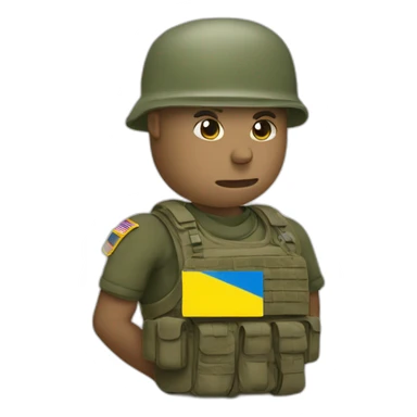 Some military gut with ukrainain flag on shouder with laptop coding sticker