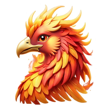 Cinematic Cute Mystical Fire Phoenix Portrait Emoji, Head tilted playfully and inquisitively, showcasing a vibrant, flame-kissed form with intricately detailed feathers in warm shades of red, orange, and shimmering gold, accented by delicate sparks and a gentle, inviting glow; rendered with lifelike detail and soft, radiant light, high shine, enchanting and spirited, styled with a touch of mythic whimsy, soft glowing outline, capturing the essence of a mischievous yet endearing phoenix poised to flutter playfully into your heart! sticker