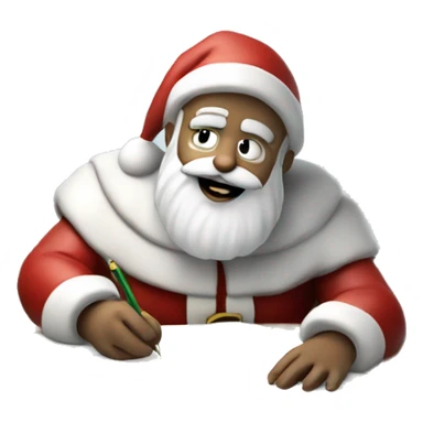 White Santa Claus is sitting on a desk, writing something down on a sheet of paper, solving complicated math puzzles sticker