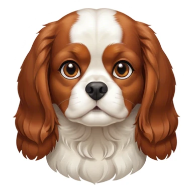 Cinematic Noble Blenheim Cavalier King Charles Spaniel Portrait Emoji, Poised and regal, with a graceful, medium build and a well-groomed Blenheim coat featuring rich chestnut and white markings, soulful brown eyes, Simplified yet sharp and sophisticated features, highly detailed, glowing with a soft, dignified glow, high shine, intelligent and affectionate, stylized with an air of elegance, focused and attentive, soft glowing outline, capturing the essence of a watchful and refined companion, so majestic it feels as though it could step out of the screen with effortless authority! sticker