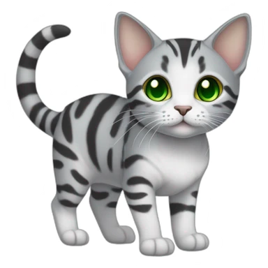 cuddly light white and grey domestic shorthair tabby with green and blue eyes black pupils, walking and playing wearing a cute costume female sticker