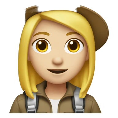 A female college student with white skin and shoulder-length yellow hair wearing an explorer hat. sticker