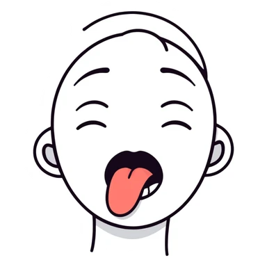 Person with tongue sticking out in corner of mouth and eyes half way closed sticker