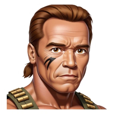 Arnold Schwarzenegger from commando poster with war makeup on sticker