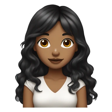 TAN SKIN GIRL with long black wavy hair and bangs holding her black and white shitzu  sticker