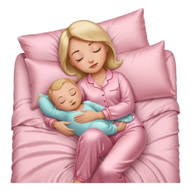 Mulher dormindo de pijama na sua cama de cetim rosa bebê sticker