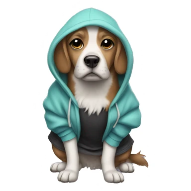 dog in a hoodie with a tutu sticker