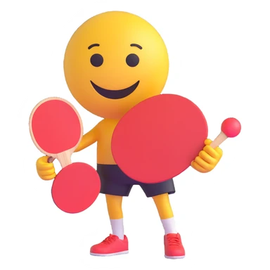 3D smiley emoji, round shape, with table tennis paddle and ball, sporty face sticker