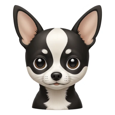 A black and white chihuahua emoji please with a thin white line on the center of head nose pointy sticker