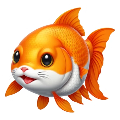 A goldfish wit a cat head sticker