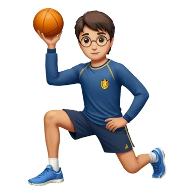 Harry Potter is in sports clothes doing morning exercises, he is in the field before his magic school sticker