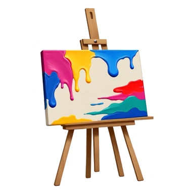 canvas on an easel with bright paint strokes, fun and inviting sticker