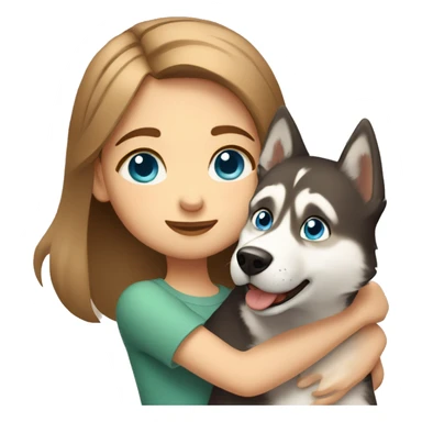 a girl with blue eyes and light-brown hair hugs a husky dog ​​with brown eyes sticker