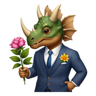 old triceratops in suit holding flowers sticker