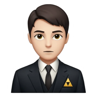 shadowy elite character in a suit with a mysterious expression, subtle Illuminati triangle symbol, secrecy theme sticker