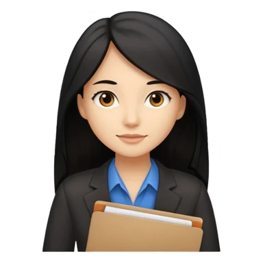 a light tan woman with long black hair past mid-back, round brown eyes and manila folder in her hands sticker