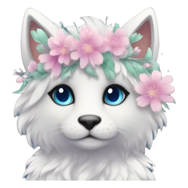 Anthro Cute Cool Kawaii gorgeous sparkly ethereal fantasy animal creature with blue eyes furry sona with flowers beautiful aesthetic sticker