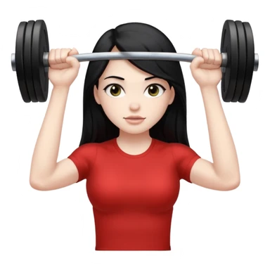 Pale girl with long black hair lifting weights sticker