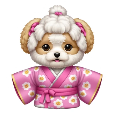 White Maltipoo with pink kimono sticker
