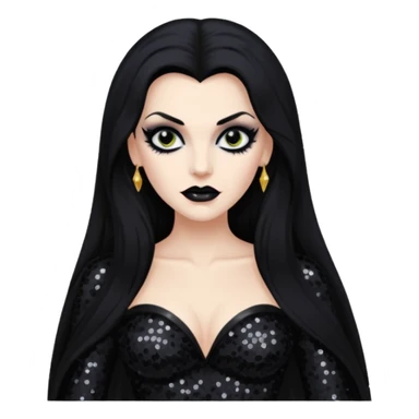 Vampira with long black hair, black sequin outfit sticker