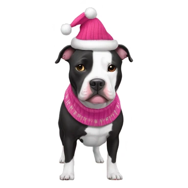 Black and white pitbull with pink Christmas sweater sticker