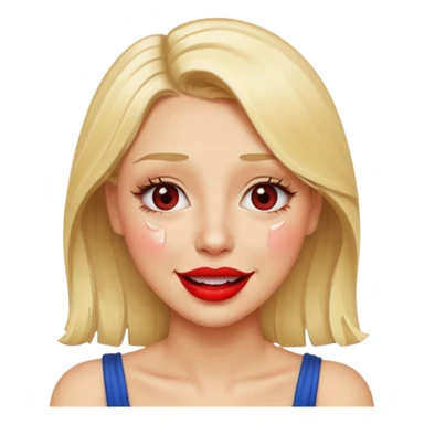 blonde having crying tears from hard laughter. really happy in general, happy eyes. red lipstick sticker